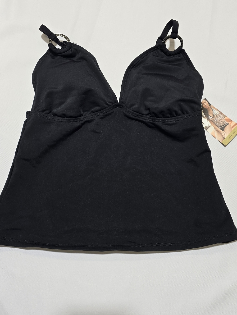 NWT Merona Black Tankini Top with Ring Accents